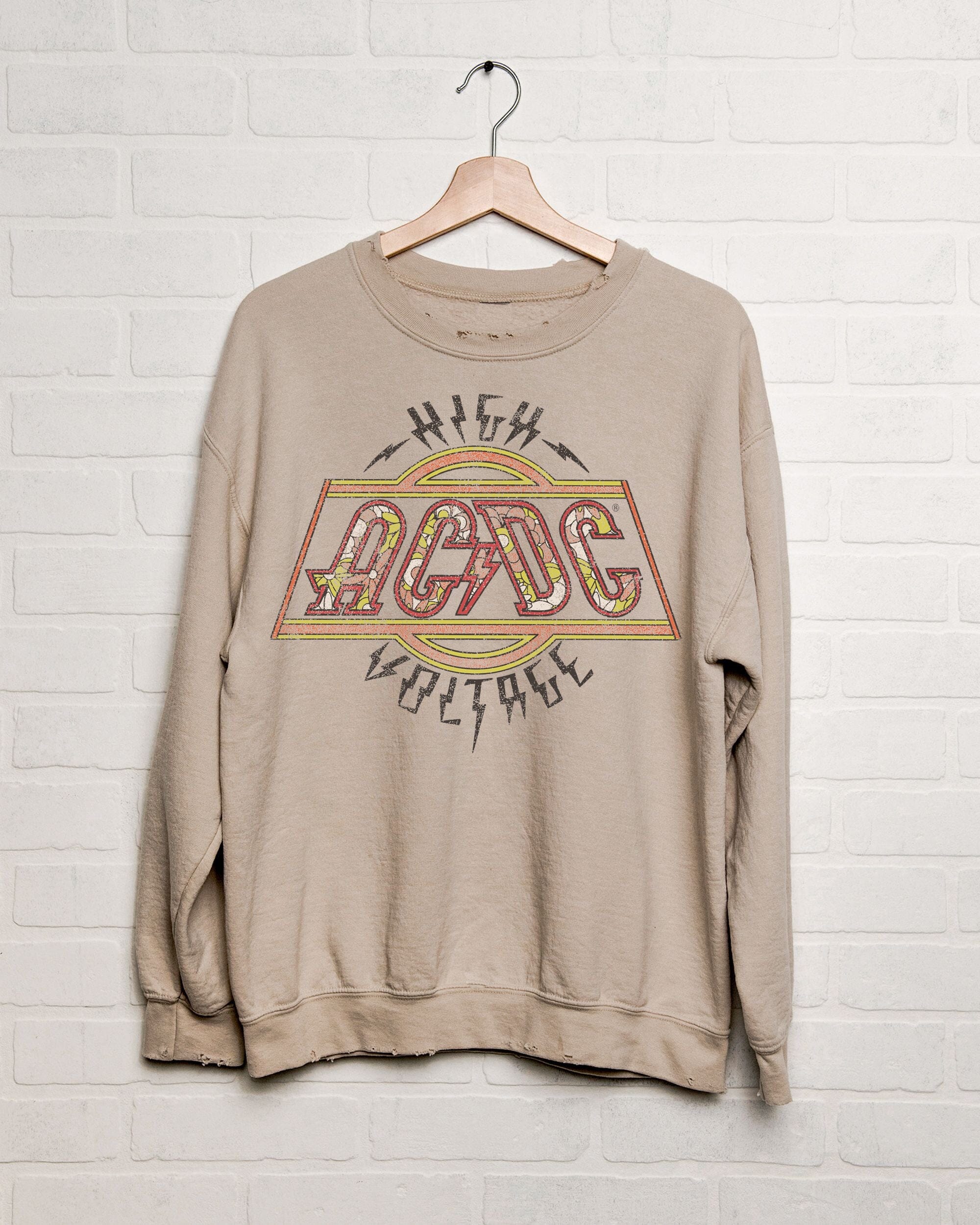[Livy Lu] AC\DC High Voltage Flower Thrifted Sweatshirt