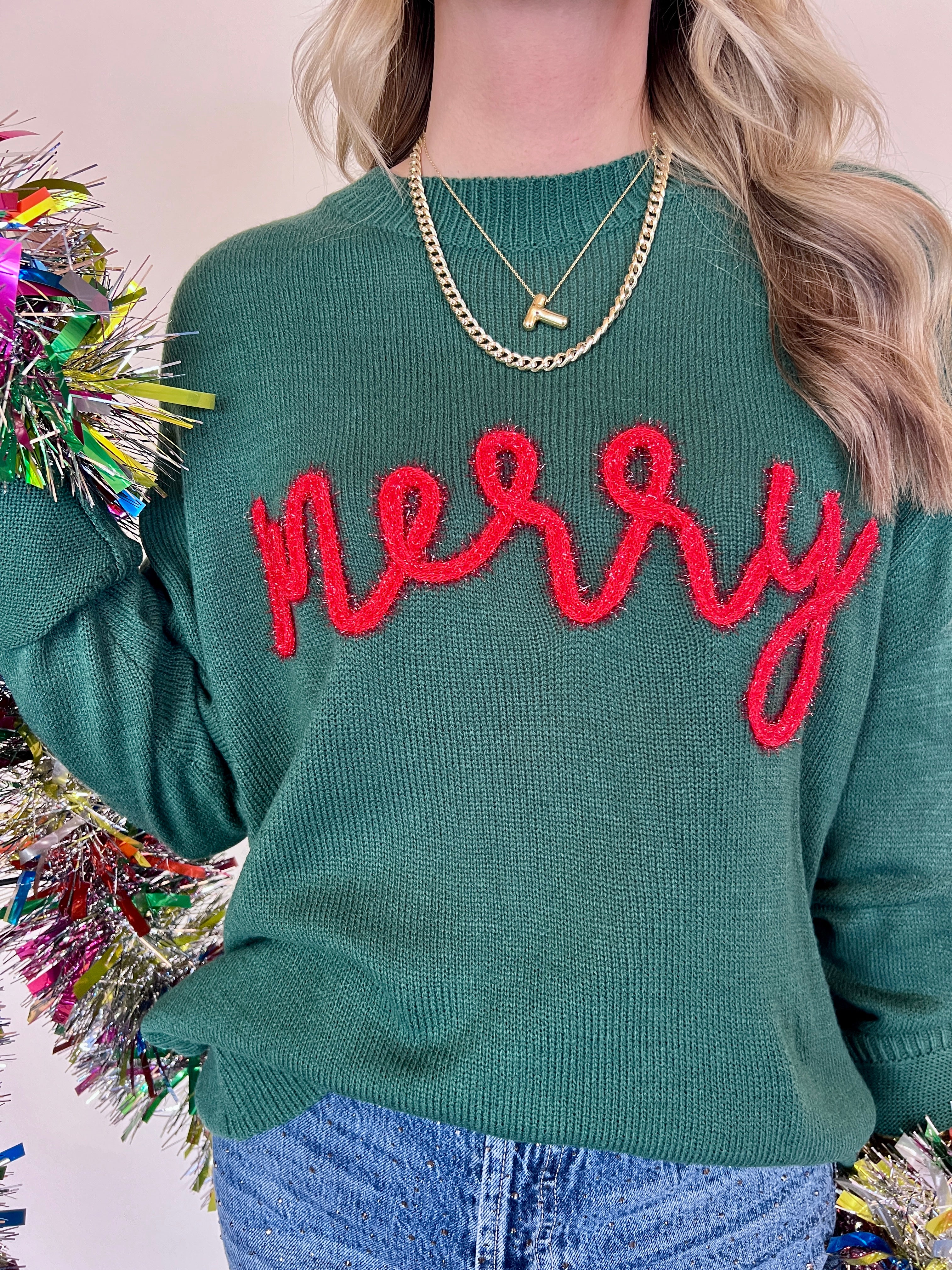 Merry Sweater Tinsel Script Sweater